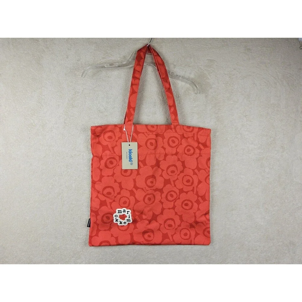 Marimekko Kioski Metka Mini Unikko Red Floral Canvas Tote Bag NWT Logo Patch